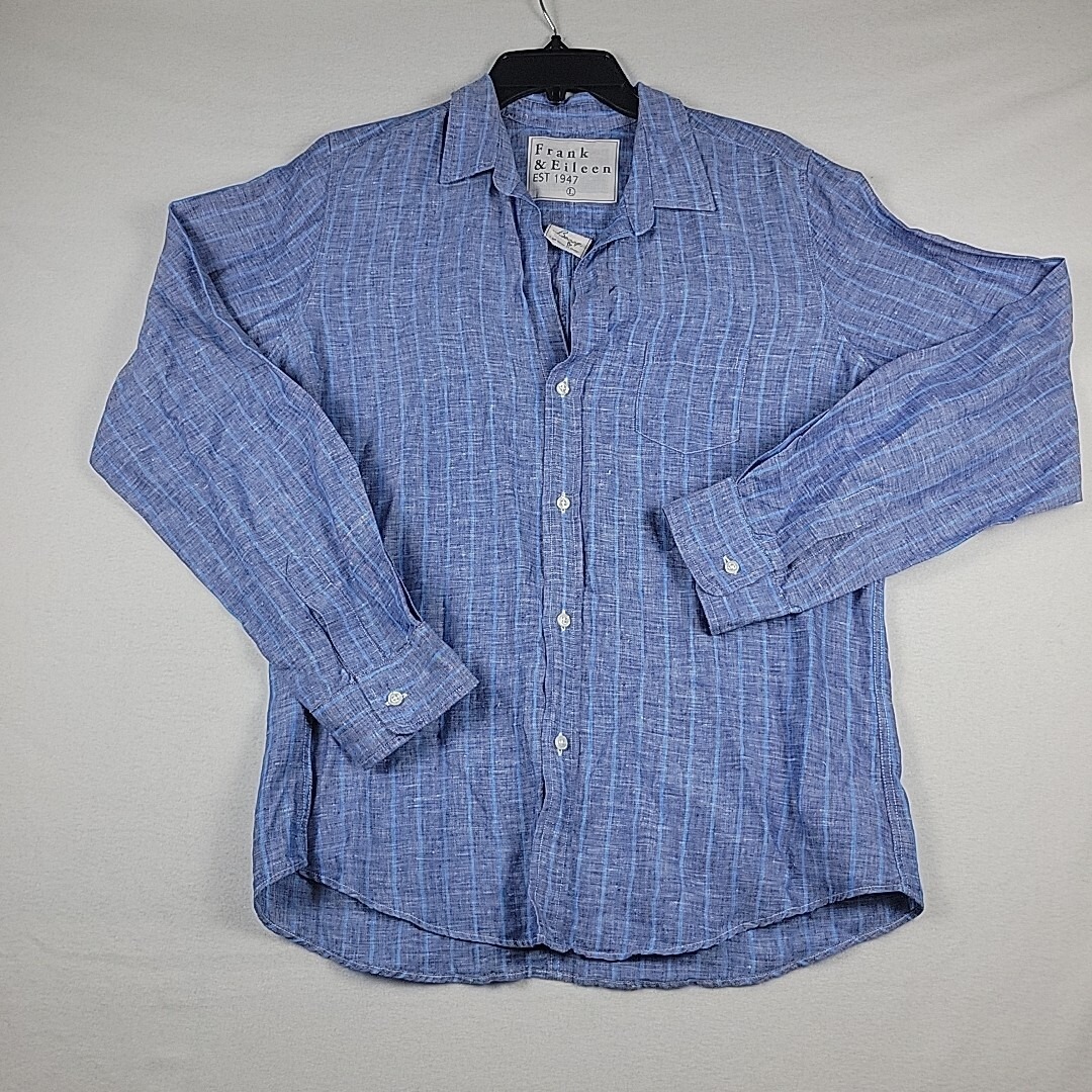 Frank & Eileen Linen Barry Shirt Long Sleeve Women's Large Blue Italy