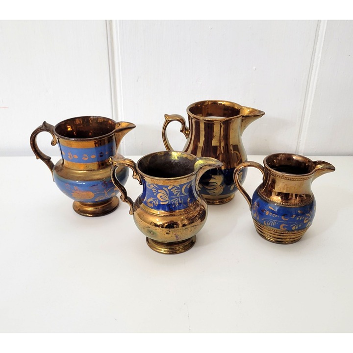 Antique Lusterware Jug Collection Copper Luster Lot of Four