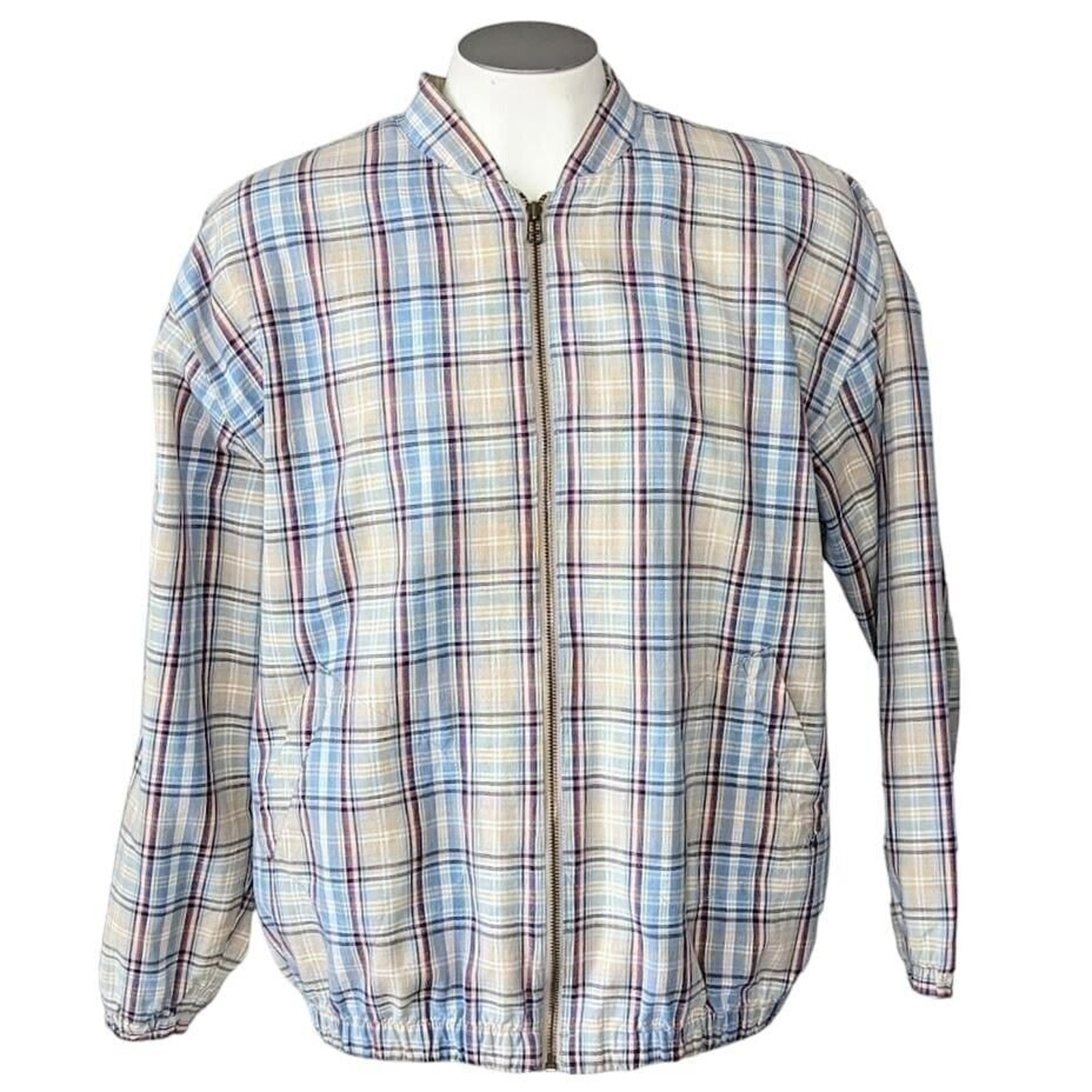 Plaid Bomber Jacket Men Large Streetwear Preppy Old Money Retro Colorful Casual