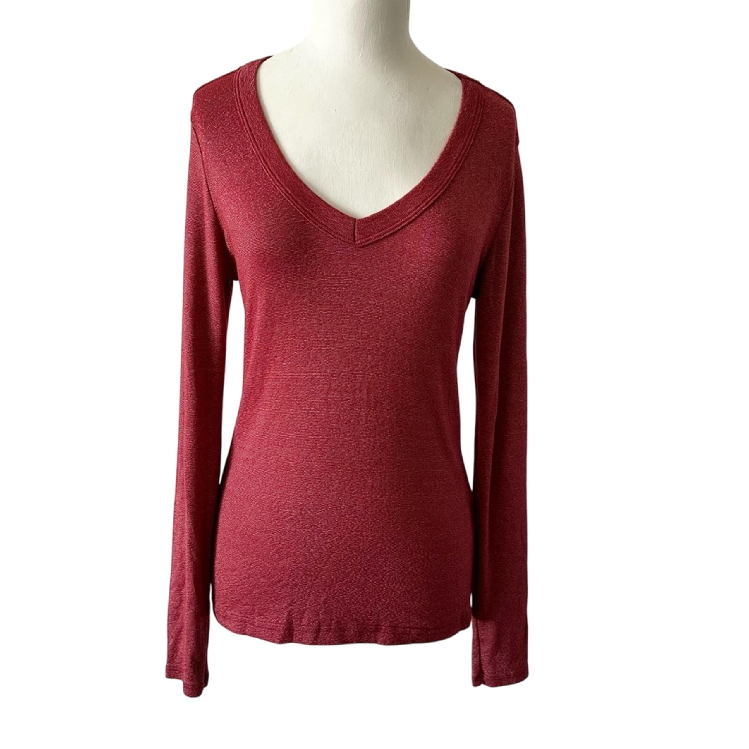 Michael Stars for Anthropologie Red Heather Scoop Neck Long Sleeve Size: OS