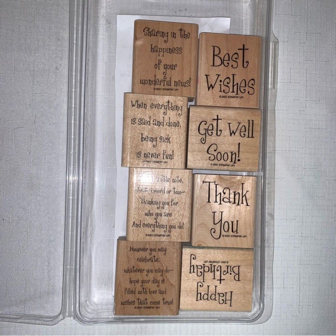 STAMPIN' UP Cheery Chat Wooden Rubber Stamp 2001 8 Set Birthday Best Wish Thanks