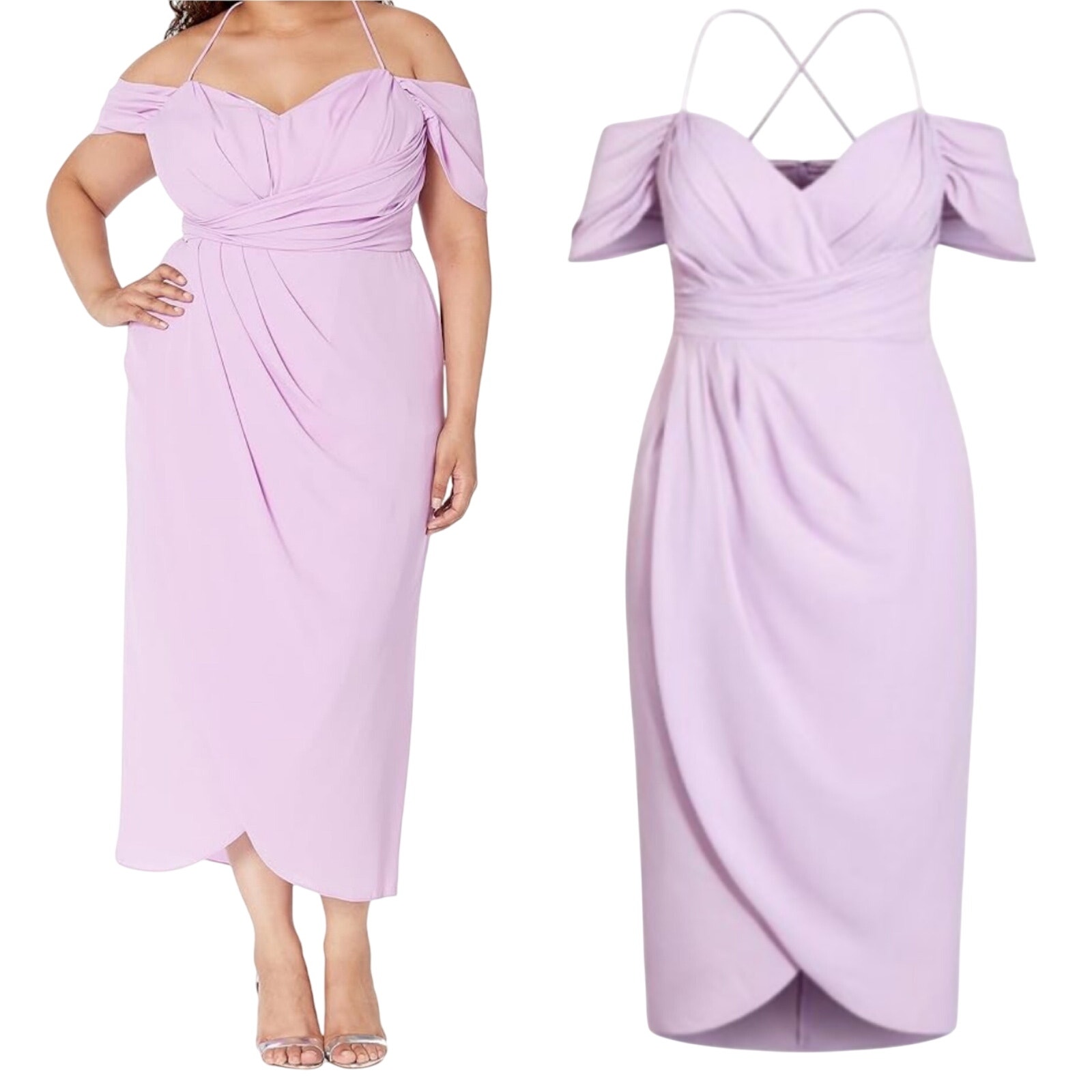 City Chic Entwine Cocktail Dress Tulip Hem Draped Maxi Lilac Purple Womens 16