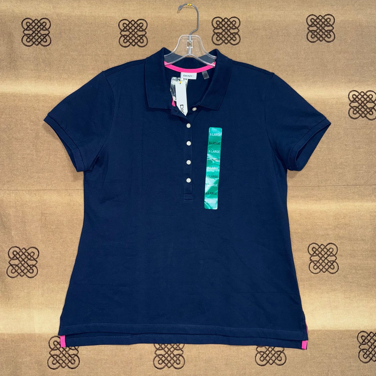DKNY NWT! Woman'S Navy Blue Trim Short Sleeve Polo Shirt Size XL