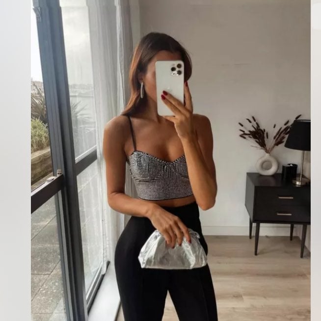 NWT Zara cropped sparkly black bustier