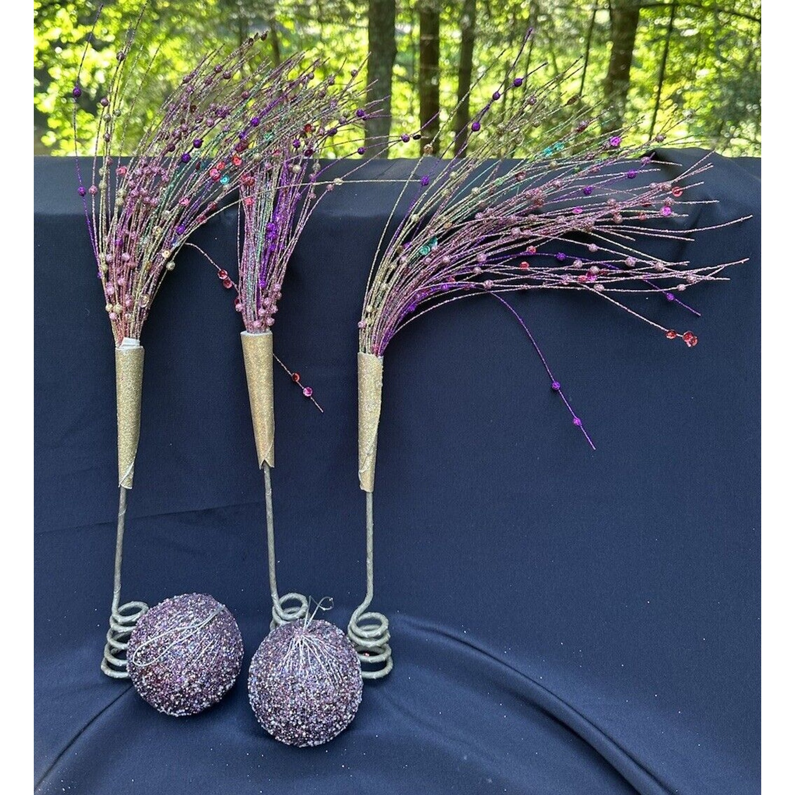 Stunning Heavy Glitter Purple Multicolor Beaded Christmas Spray & Ornament -CH1