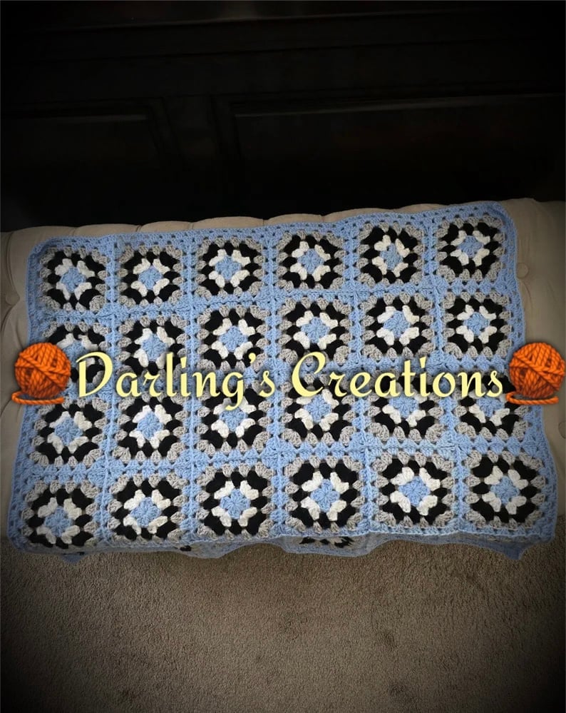 Handmade Crochet Throw Blanket Granny Square Style 49 x35