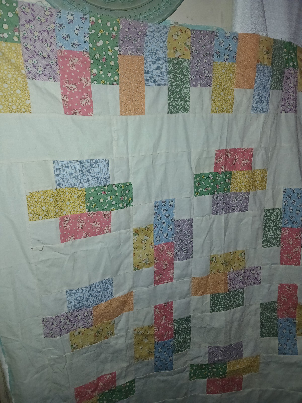 Vintage unfinished quilt top 55.5x52.5 Feedsack florals 20s 30s 40s fabric