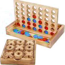 Tic Tac Toe & 4 in a Row Rustic Decor Wood Strategy Board Games