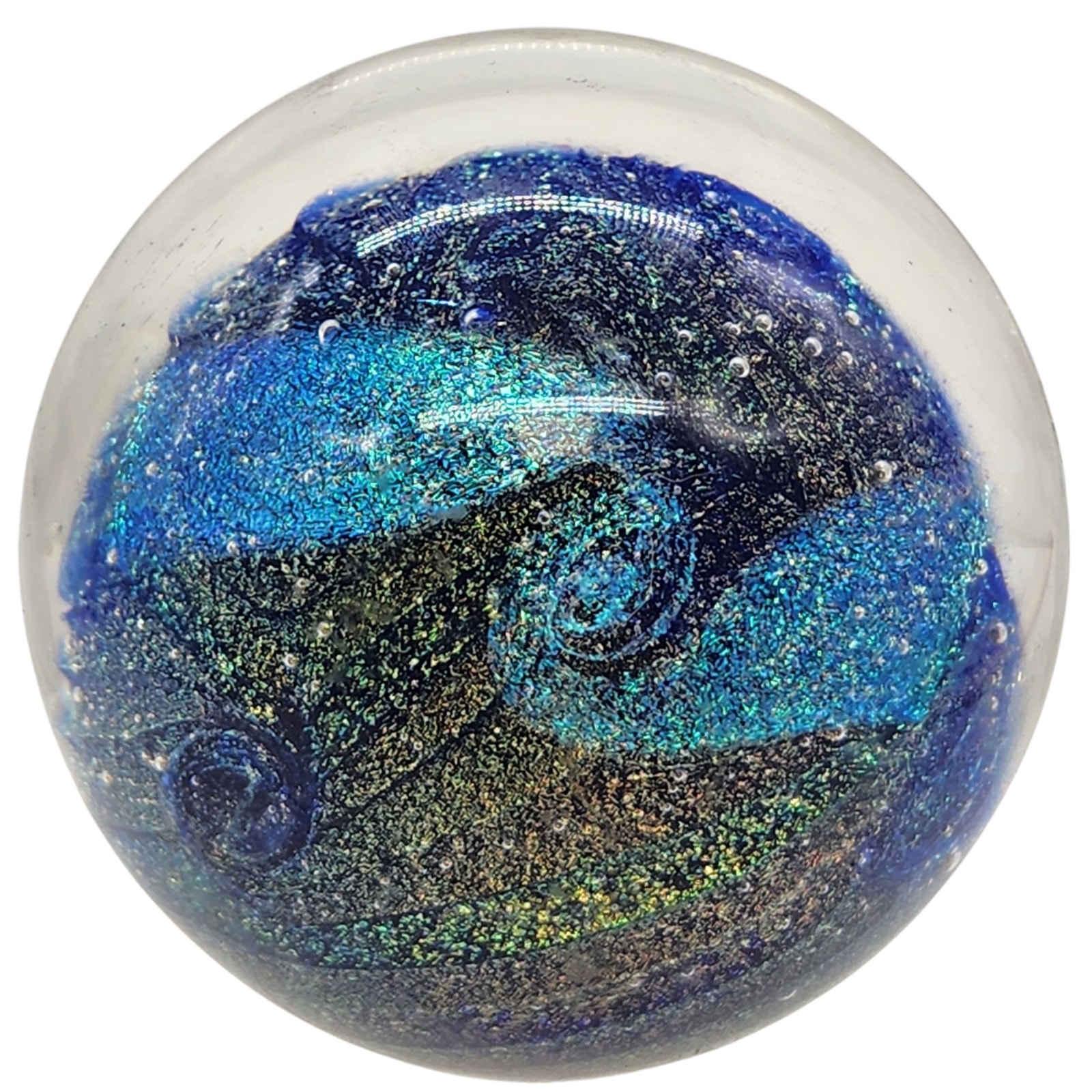 Glass Eye Studio GES Northern Lights Paperweight 3 Diameter Blue Sparkle GES 02