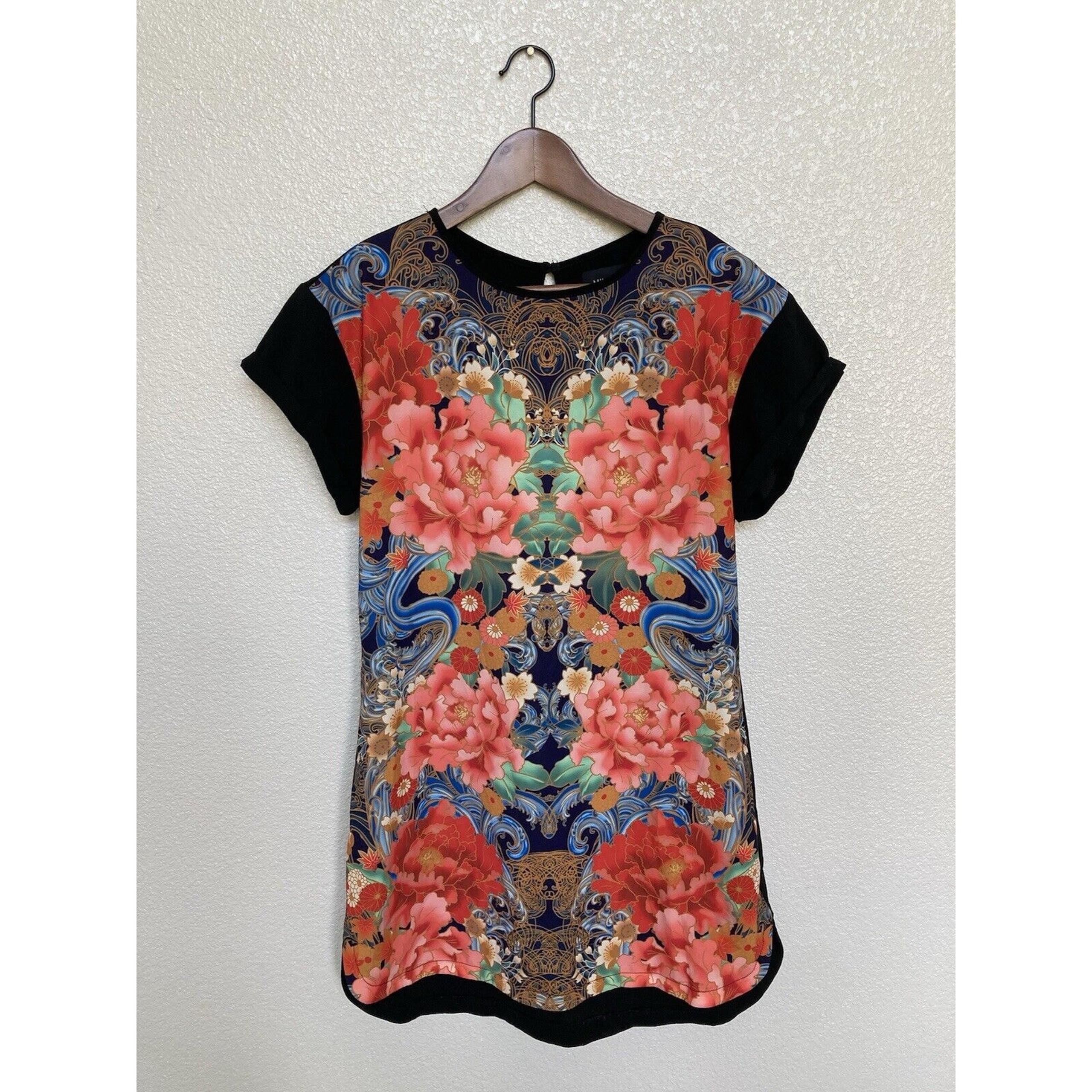 MINKPINK small multicolor boho tshirt dress short sleeve asian floral mini