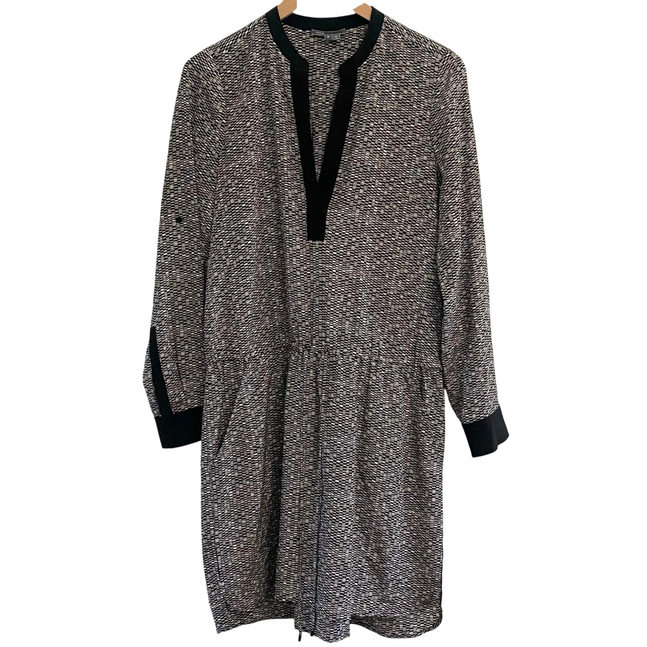 Vince 100% Silk V-Neck Dress Roll Tab Sleeves women’s Size Medium Career office