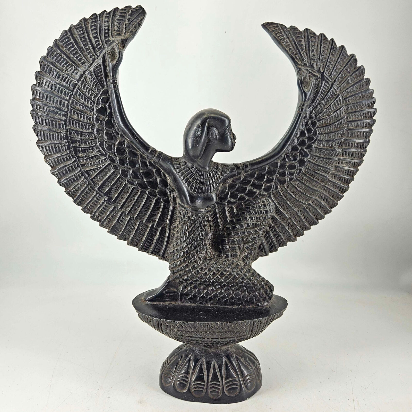Vintage large stone Egyptian Winged Isis Open Wings Statue Figurine 13