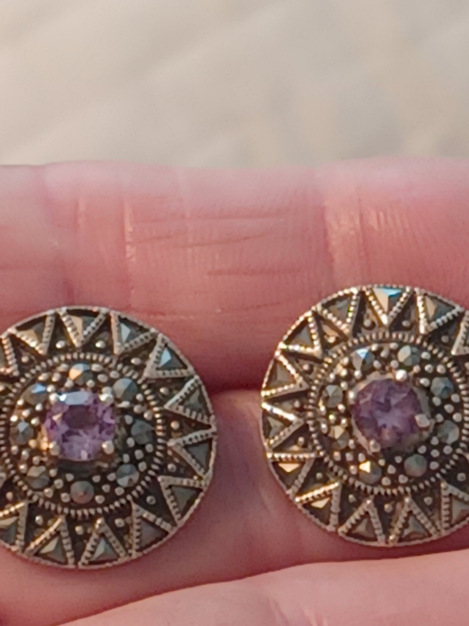Vtg.sterling silver Marcasite & amethyst earrings