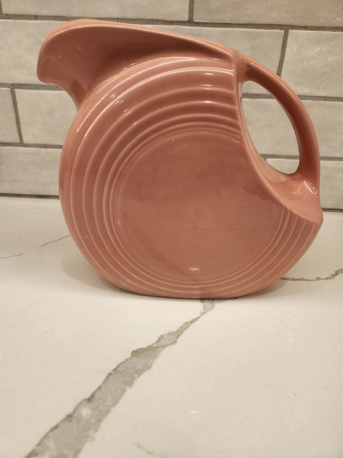 Vintage 64 Oz Fiesta Ware Disk Rose Pink 7.5” tall Pitcher Jug Homer Laughlin