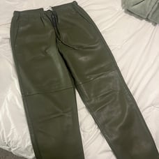 MANGO olive green leather pants