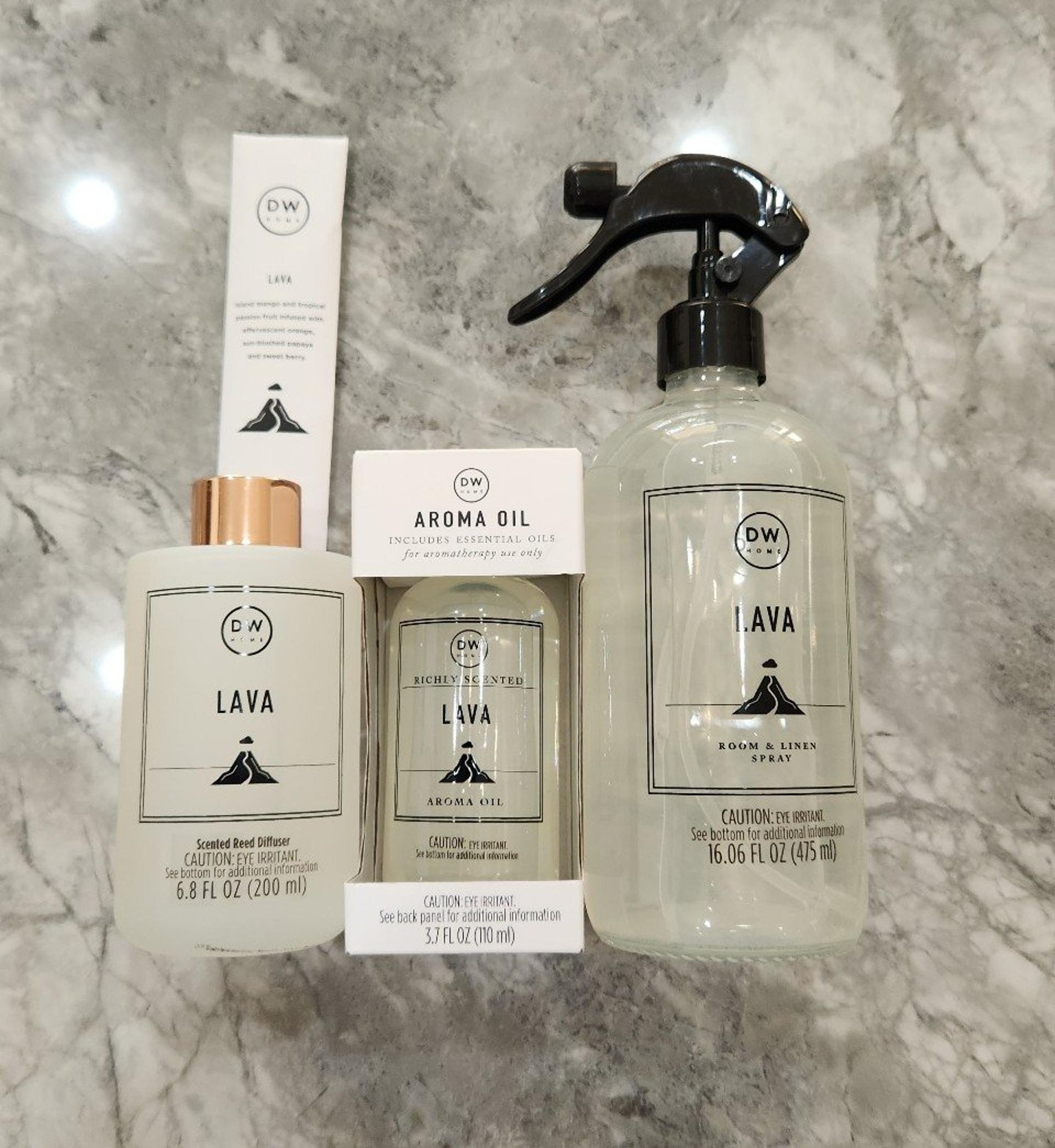 DW Home LAVA BUNDLE 200ml Reed Diffuser 110ml Aroma Oil 475ml Room & Linen Spray