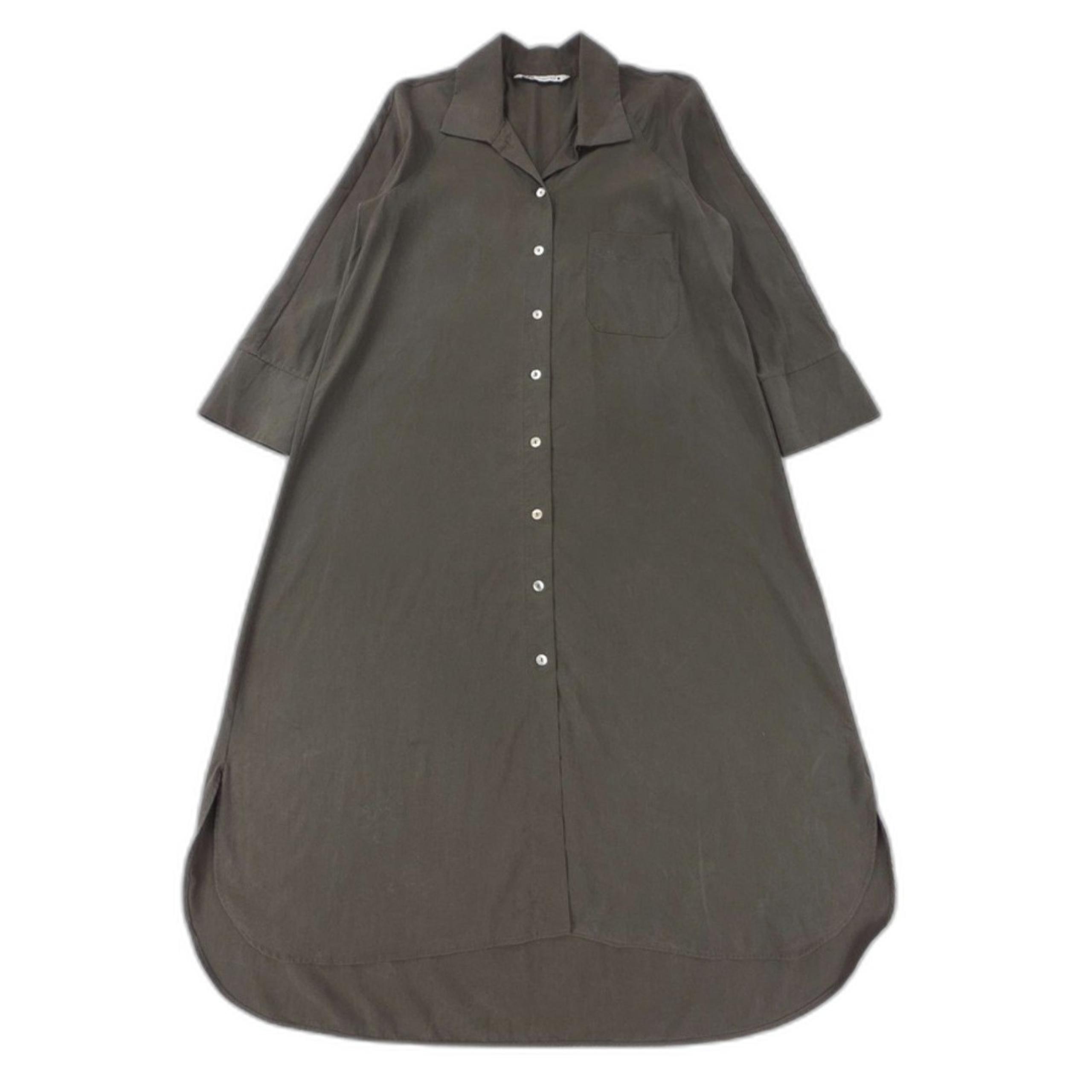 ZARA Button Down Shirt Dress Midi Olive Green Lagenlook Minimal Boho Resort