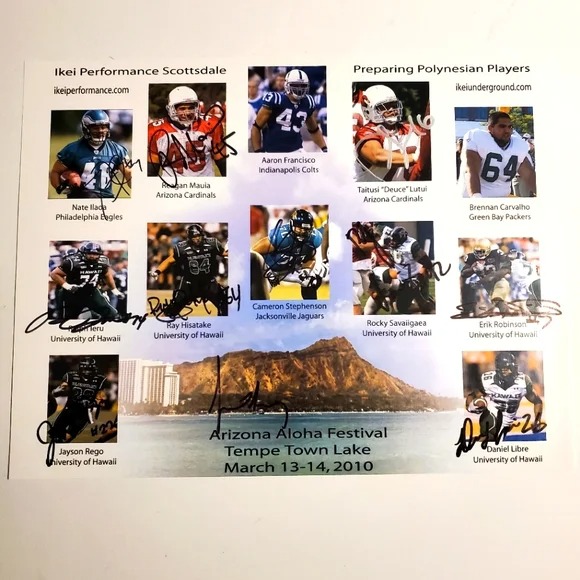 Ikei Performance Polynesian Football Players Autographed Aloha Festival 2010