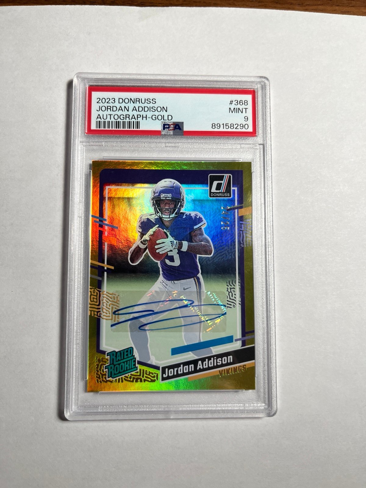 2023 Panini Donruss Jordan Addison Rated Rookie [Autograph Gold] /25 Rookie #368