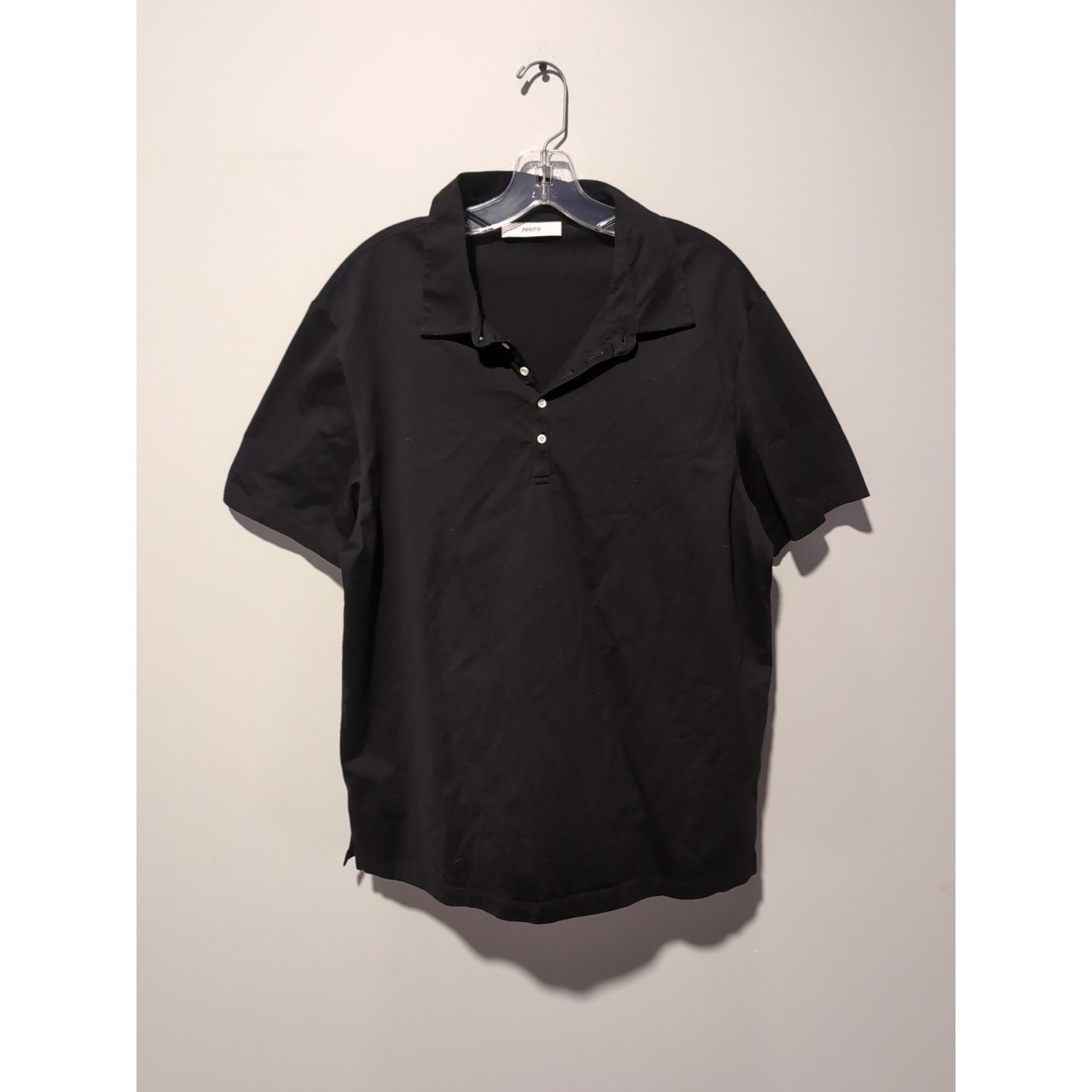 Perona Men's Black Polo Shirt, Cotton Knit Polo, Luxury 1/4 Button Shirt, XXL