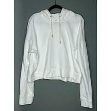 Spanx Women's 2X Crop Pullover White Hoodie Sweatshirt 100% Pima Cotton