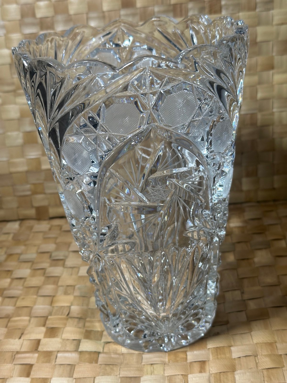 Vintage rare hand cut crystal extremely heavy duty vase collectible decor