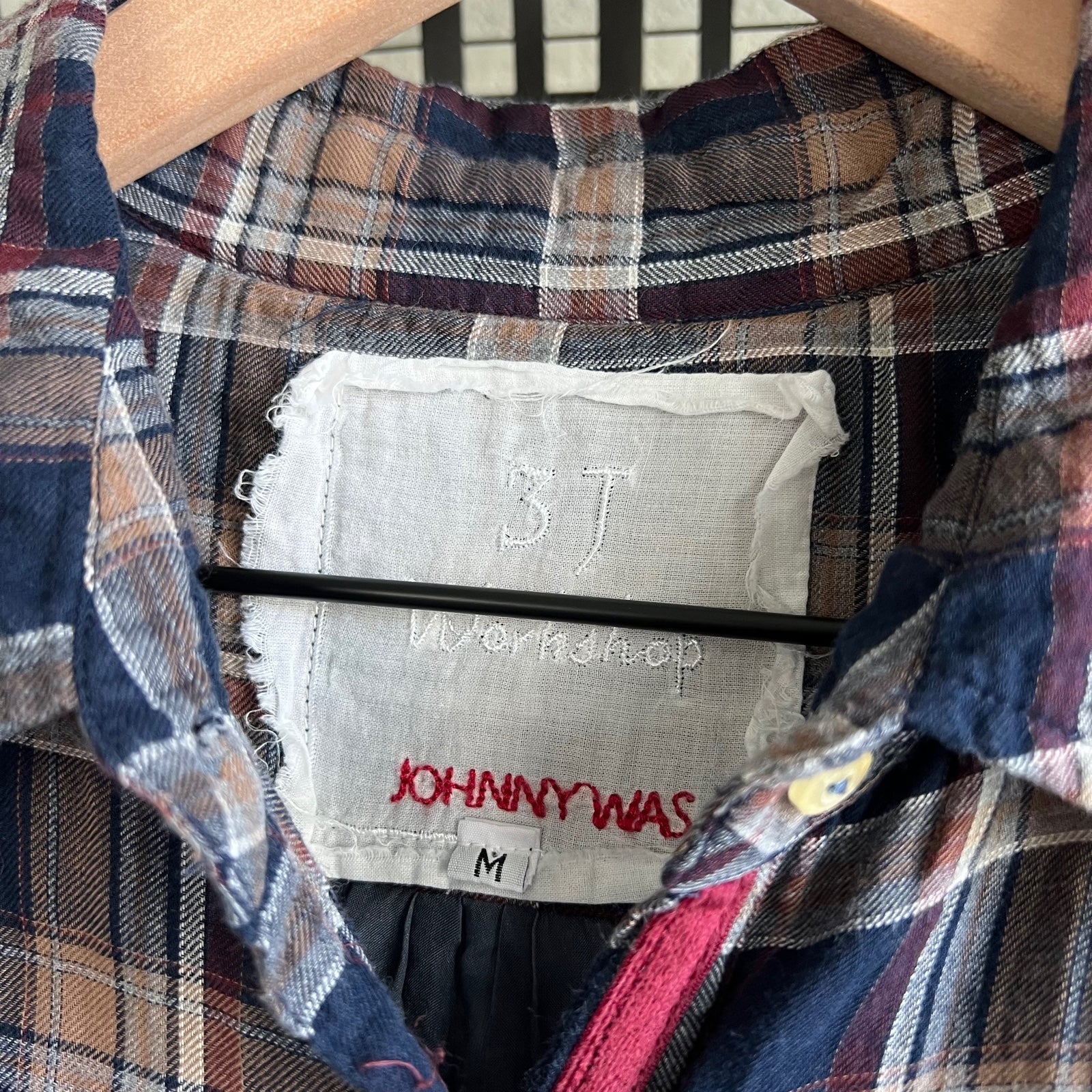 Johnny was workshop plaid embroidered back button down shops shirt