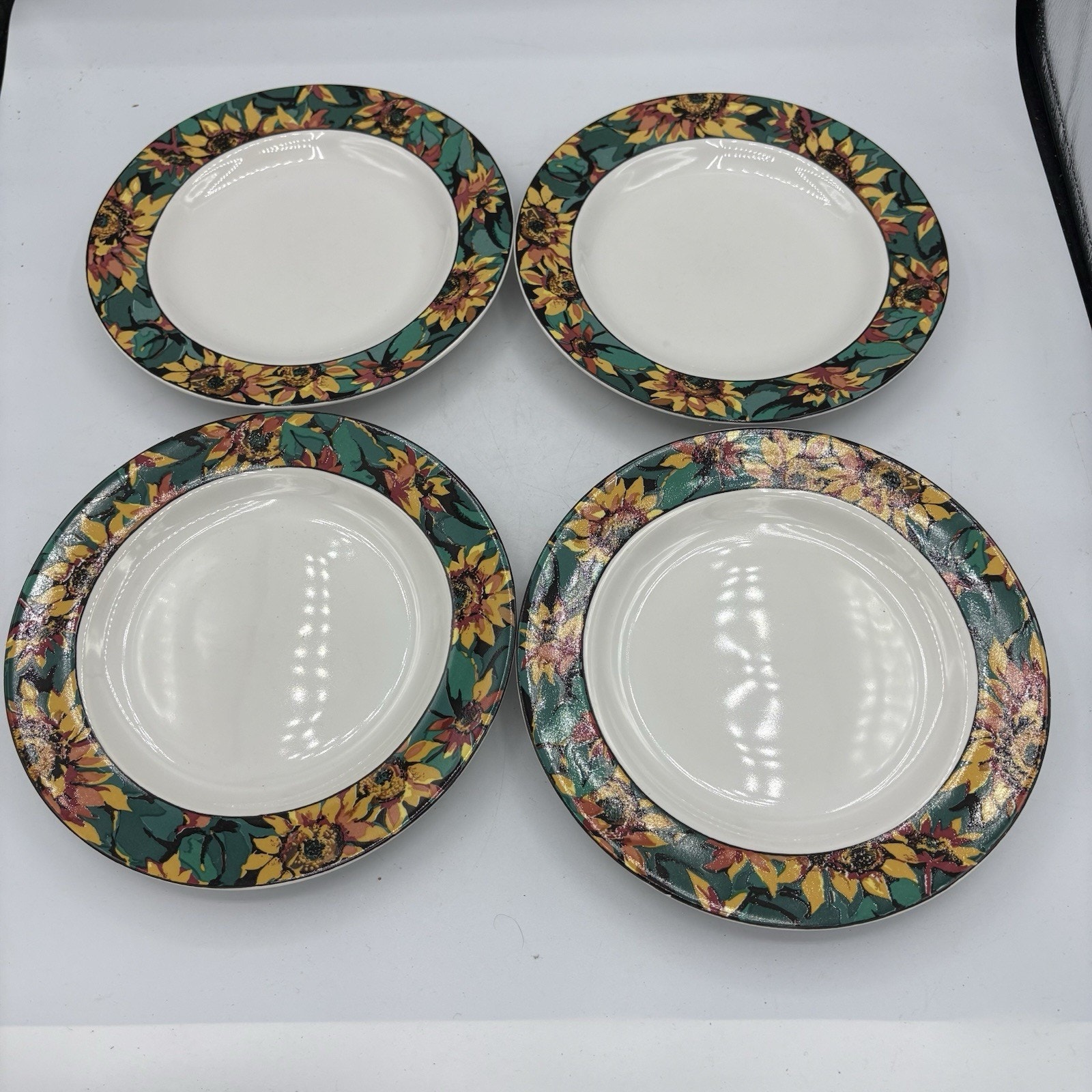 Sakura Vitromaster Salad Plates 7.75 Sunflower 1994 Sue Zipkin Lot Set of 4 Vtg