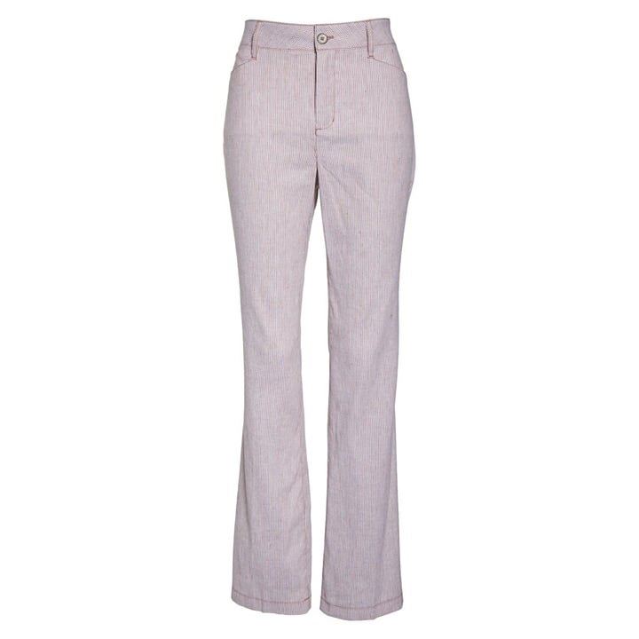 NWT Women Plus Size 14W NYDJ Tan Stripe Linen & Cotton Blend Trouser Pants NEW