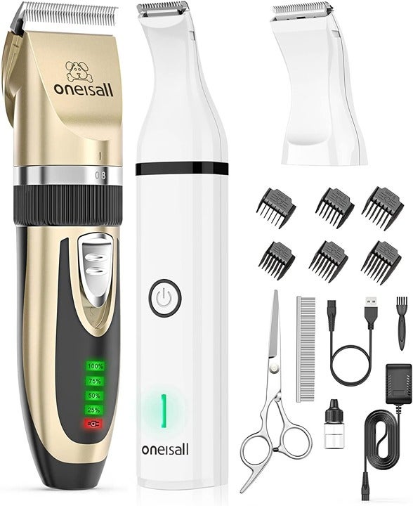 oneisall Dog Clippers and Dog Paw Trimmer Kit 2 in 1 Low Noise Cordless Dog Clip