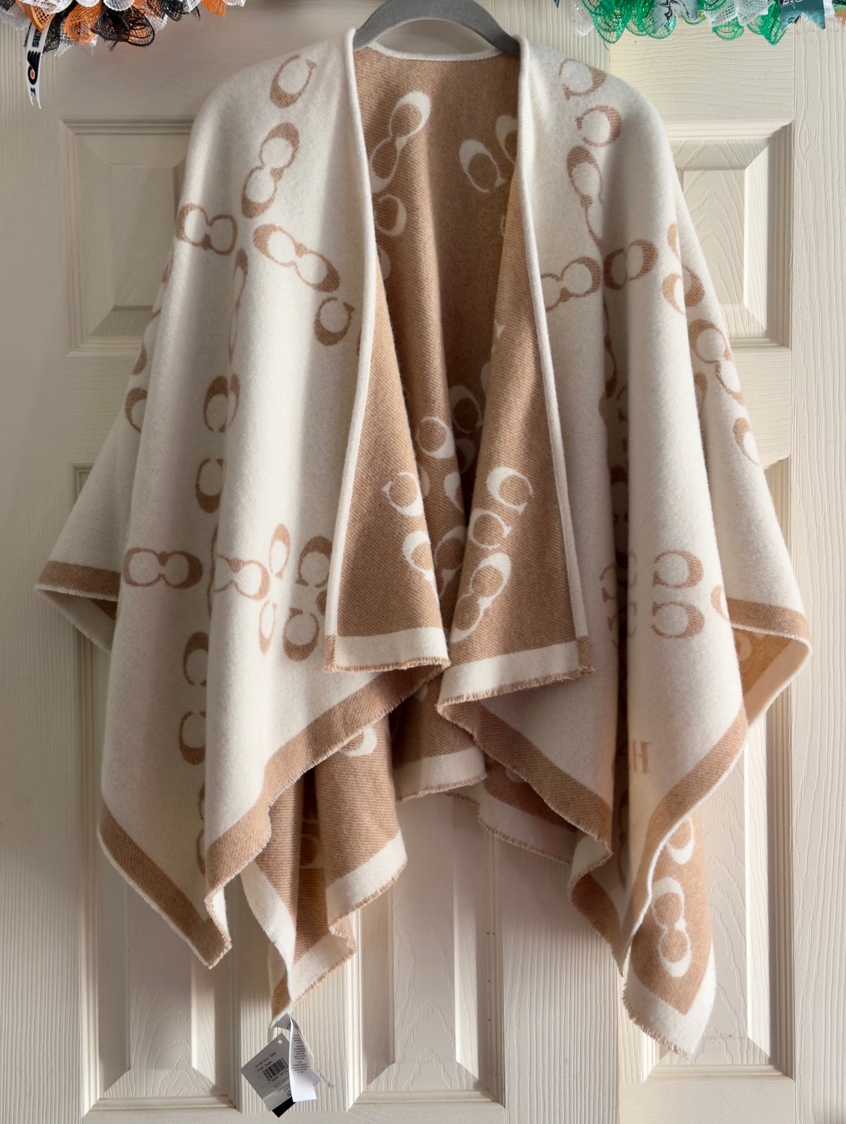 Coach Reversible Signature Poncho Sweater In Chalk Taupe