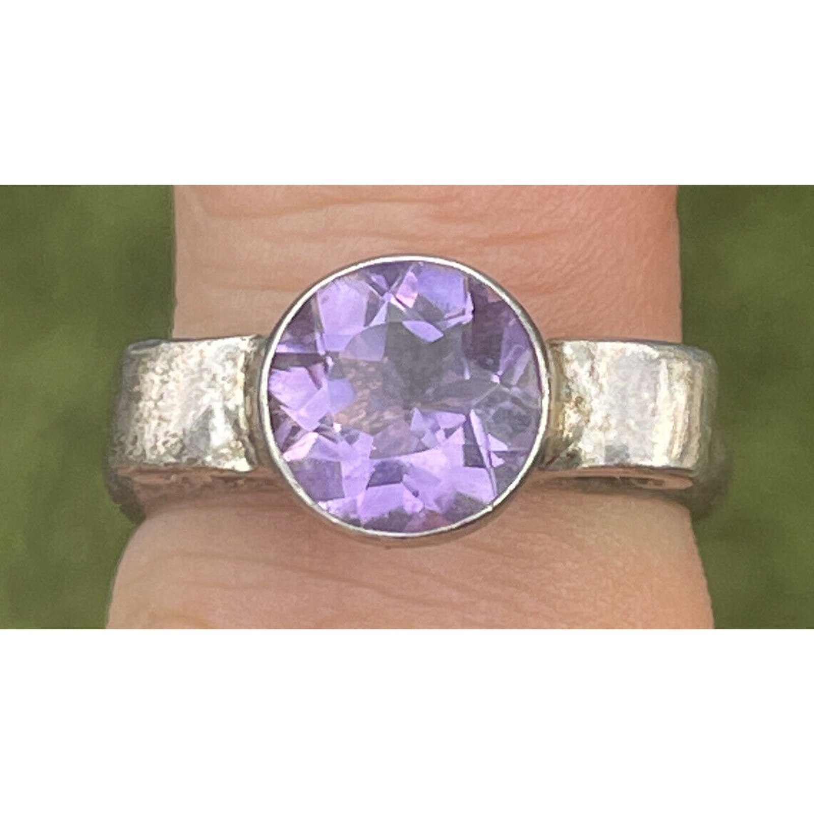 Bask Signed Sterling Silver Ring 925 Size 7 Modernist Band Amethyst
