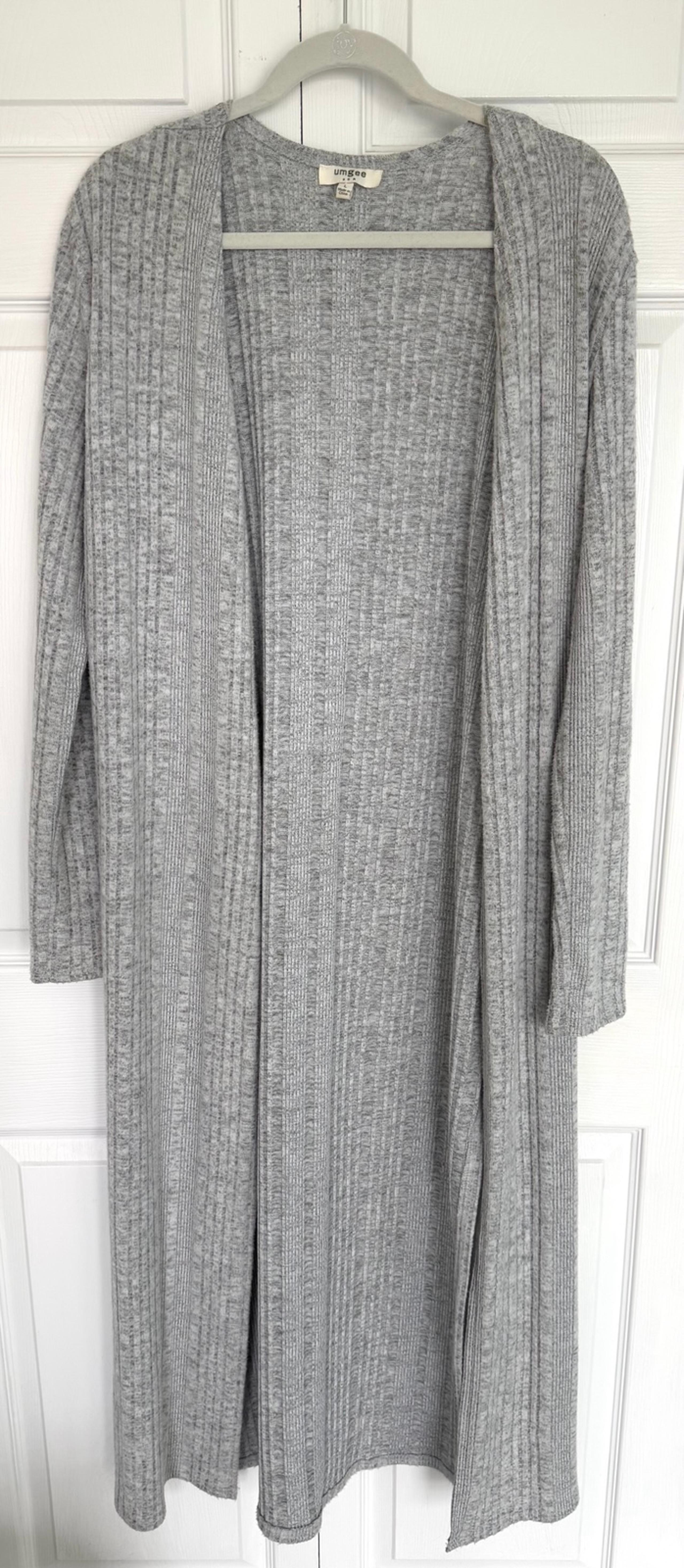 Umgee Midi Grey Open Duster Cardigan Sweater Minimalist Comfy-Size Large