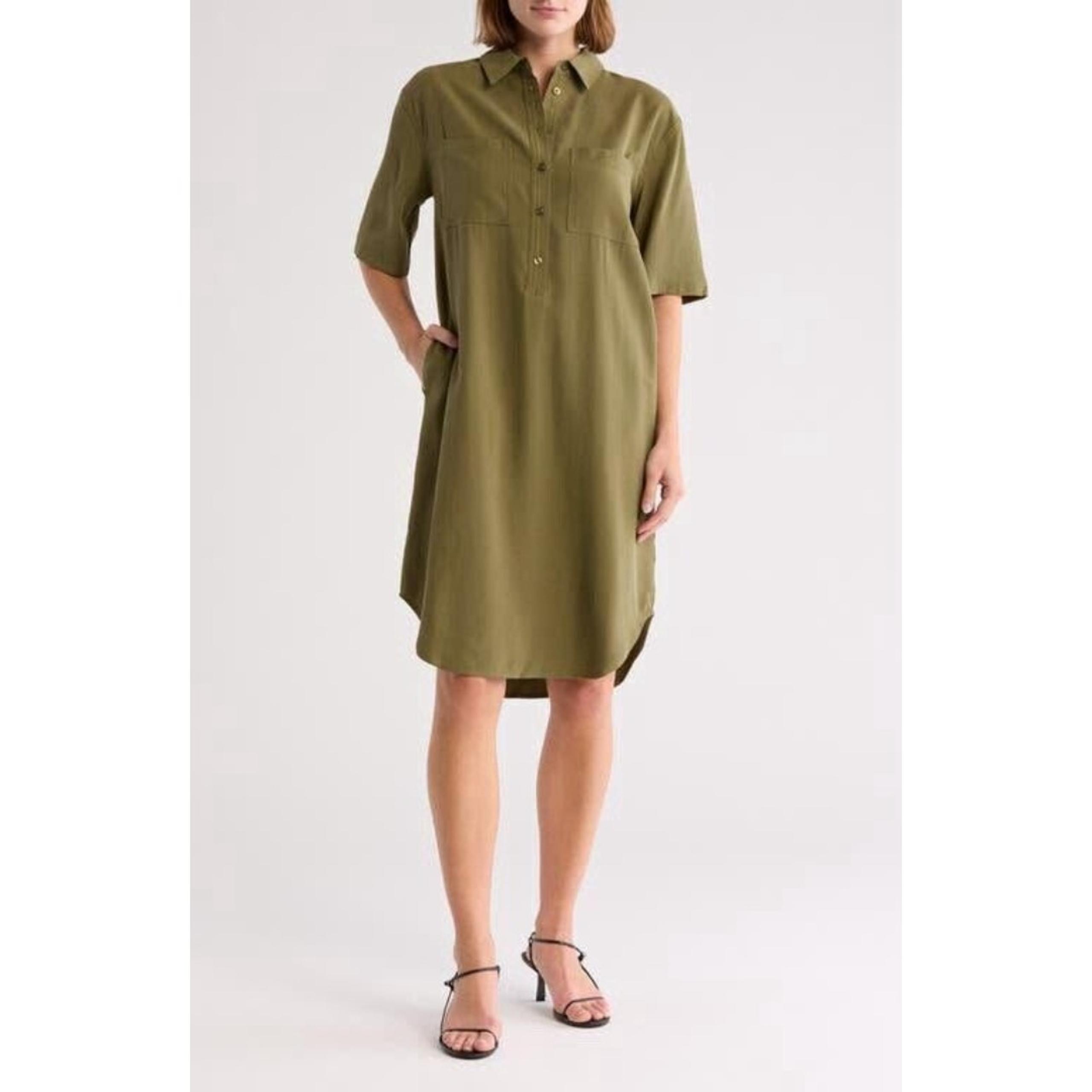 Nordstrom Utility Shirt Dress Burnt Olive Women's Sz S Knee/Midi Length Pockets