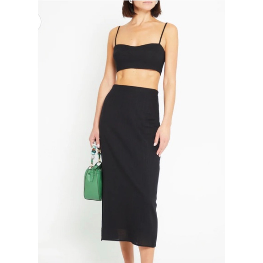 CAARA Linen Blend Midi Skirt Black M