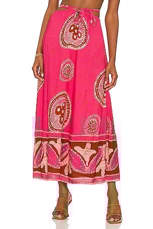 NWOT House of Harlow 1960 Keyhole Tied Midi Skirt Pink Brown M