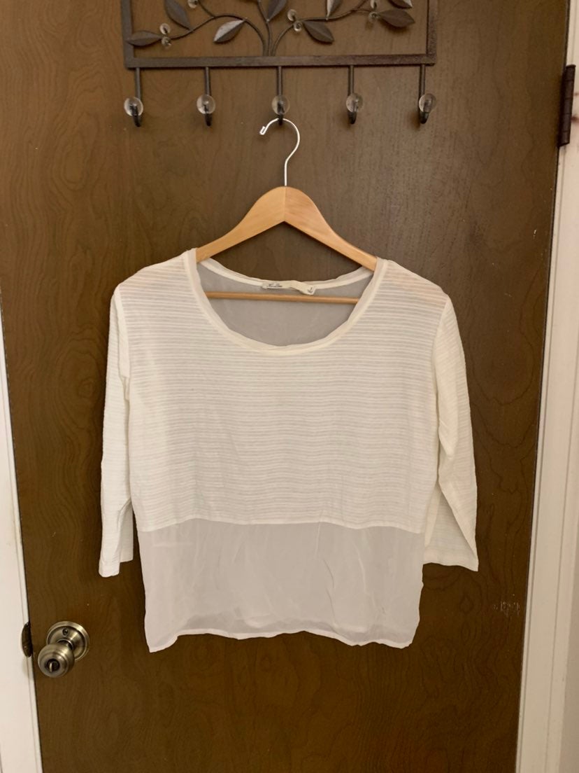 Madewell Hi-Line White Mixed Media Silk Blouse