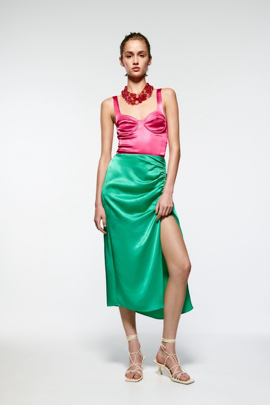 Zara Satin Effect Ruched Skirt