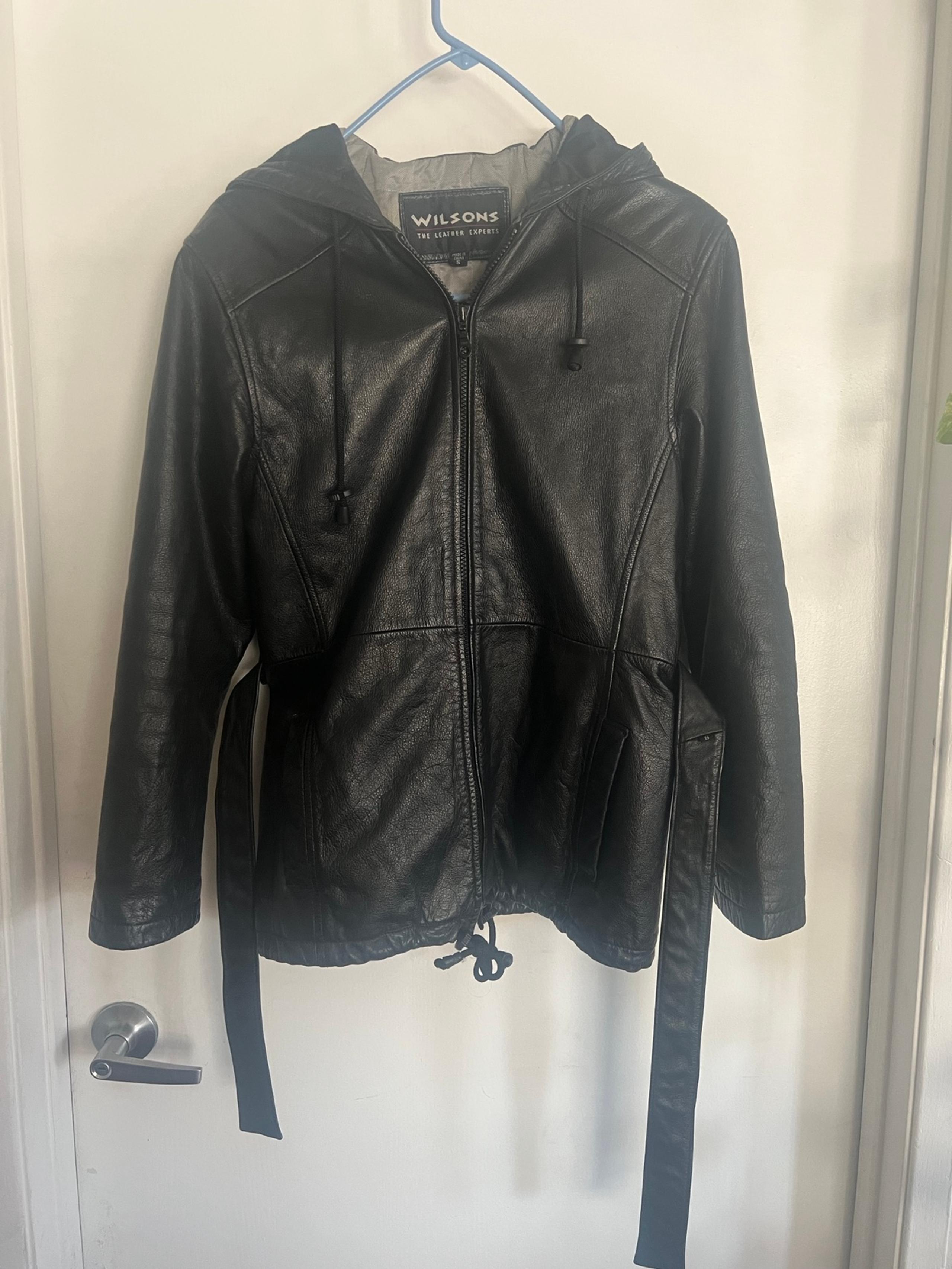 Womens Wilson's Leather Jacket With Hood and waist tie size S