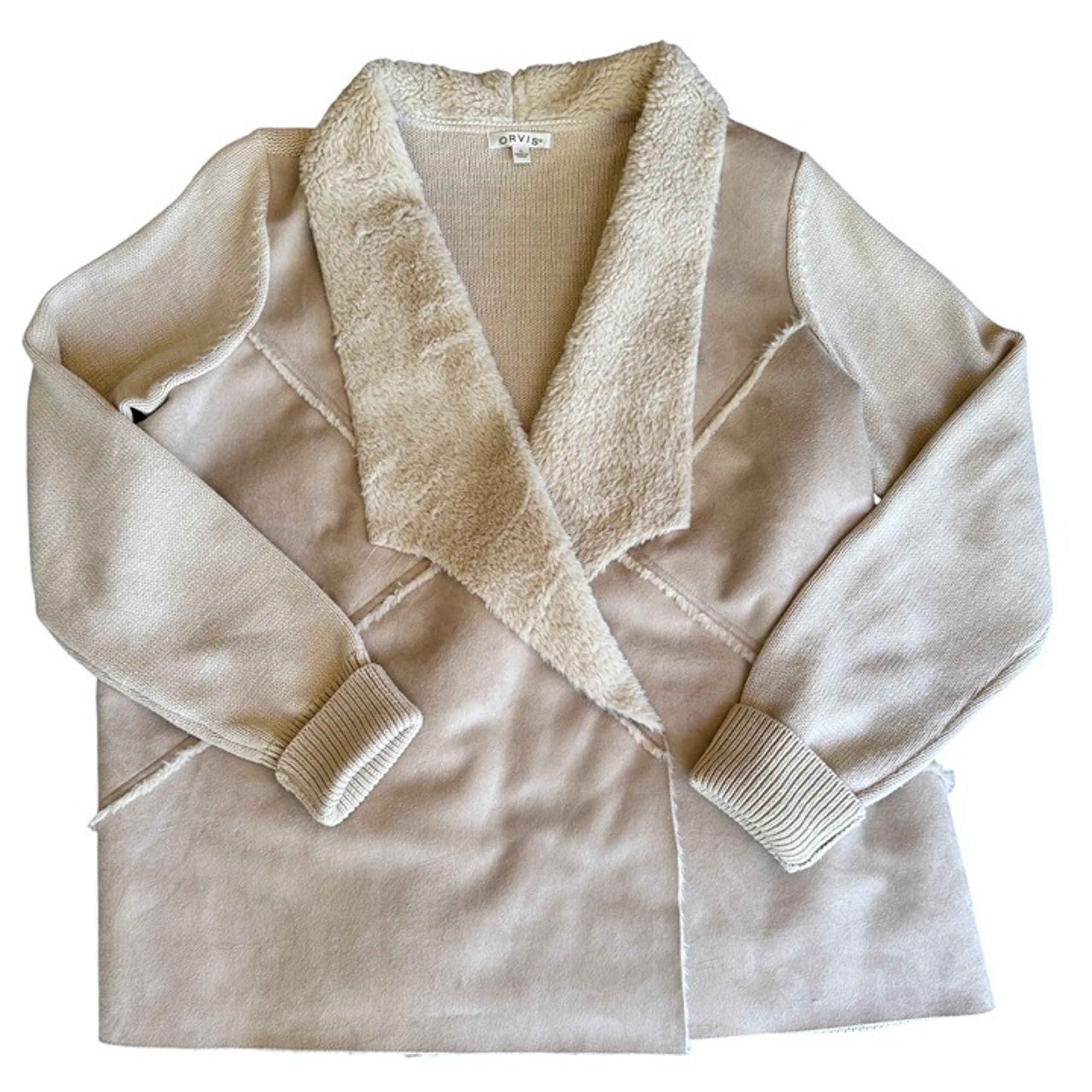 Orvis Open Sweater Cardigan Cotton Blend Women's XL Waterfall Collar