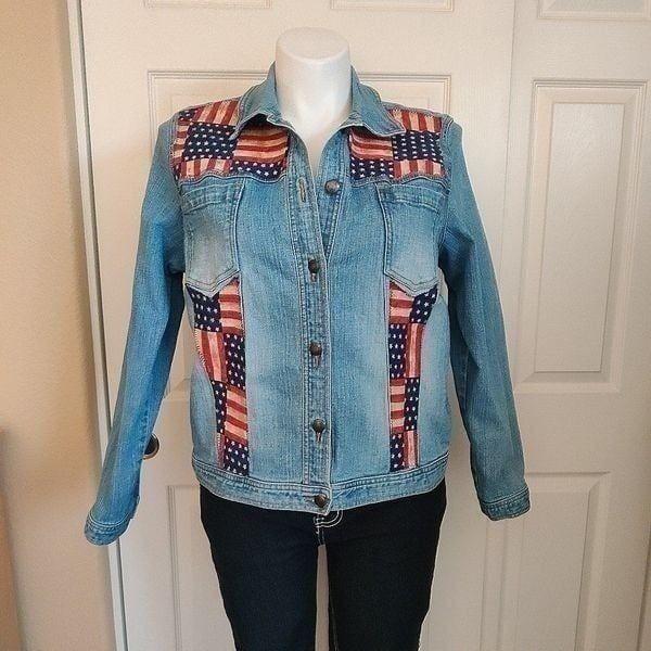 Vintage High Sierra stars & stripes flag denim jacket sz XL