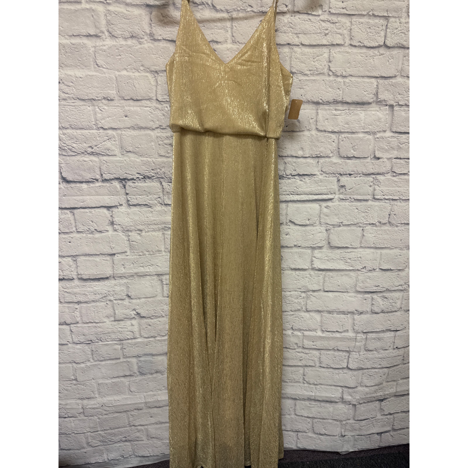Lulu's Gold Metallic Formal Prom Party Dress Full Length Adj Straps SZ MED NWOT