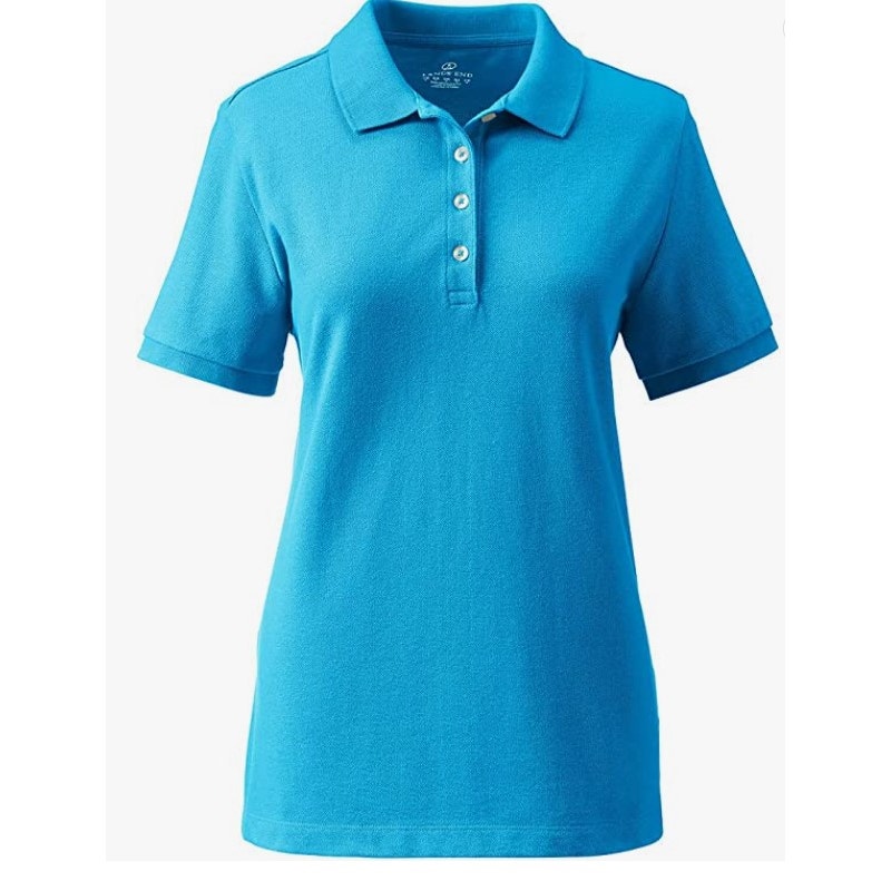 Lands End 2X Polo Short Sleeve Turquois Cotton Pique 4 Button NEW