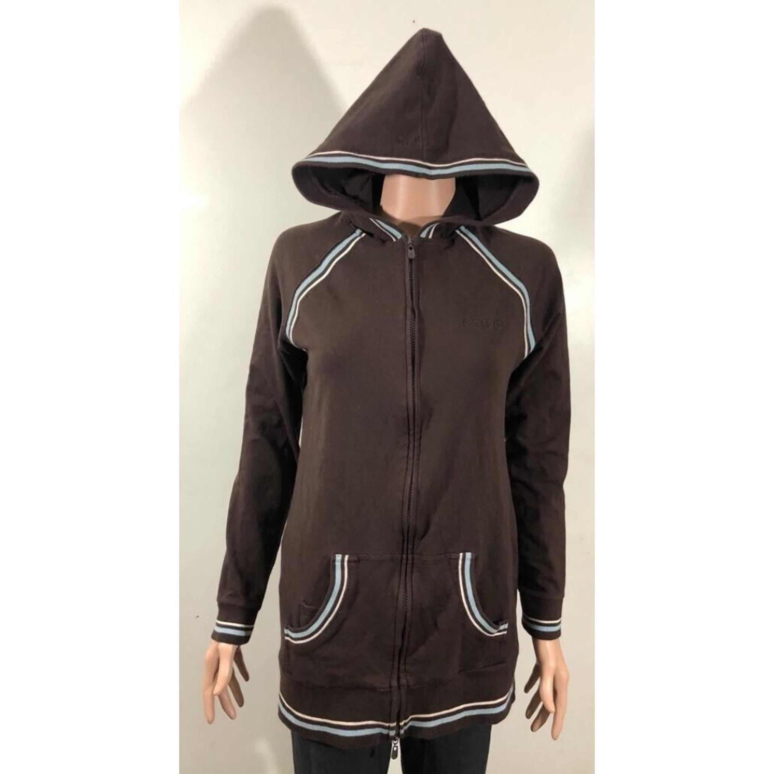 BCBG Maxazria Womens Full Zip Hooded Brown Jacket sweater Sz M