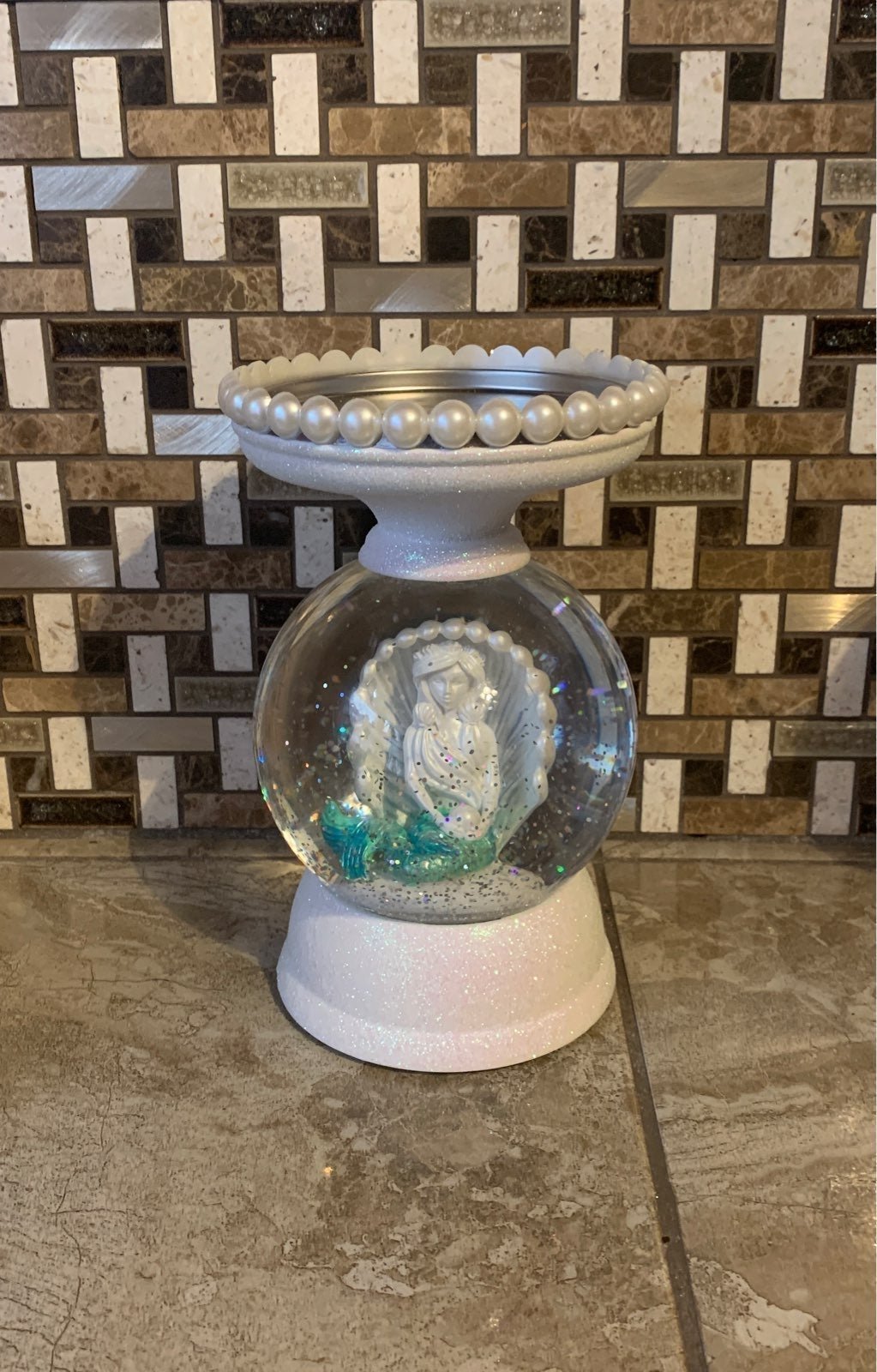 Mermaid Water Globe 3 Wick Candle Holder