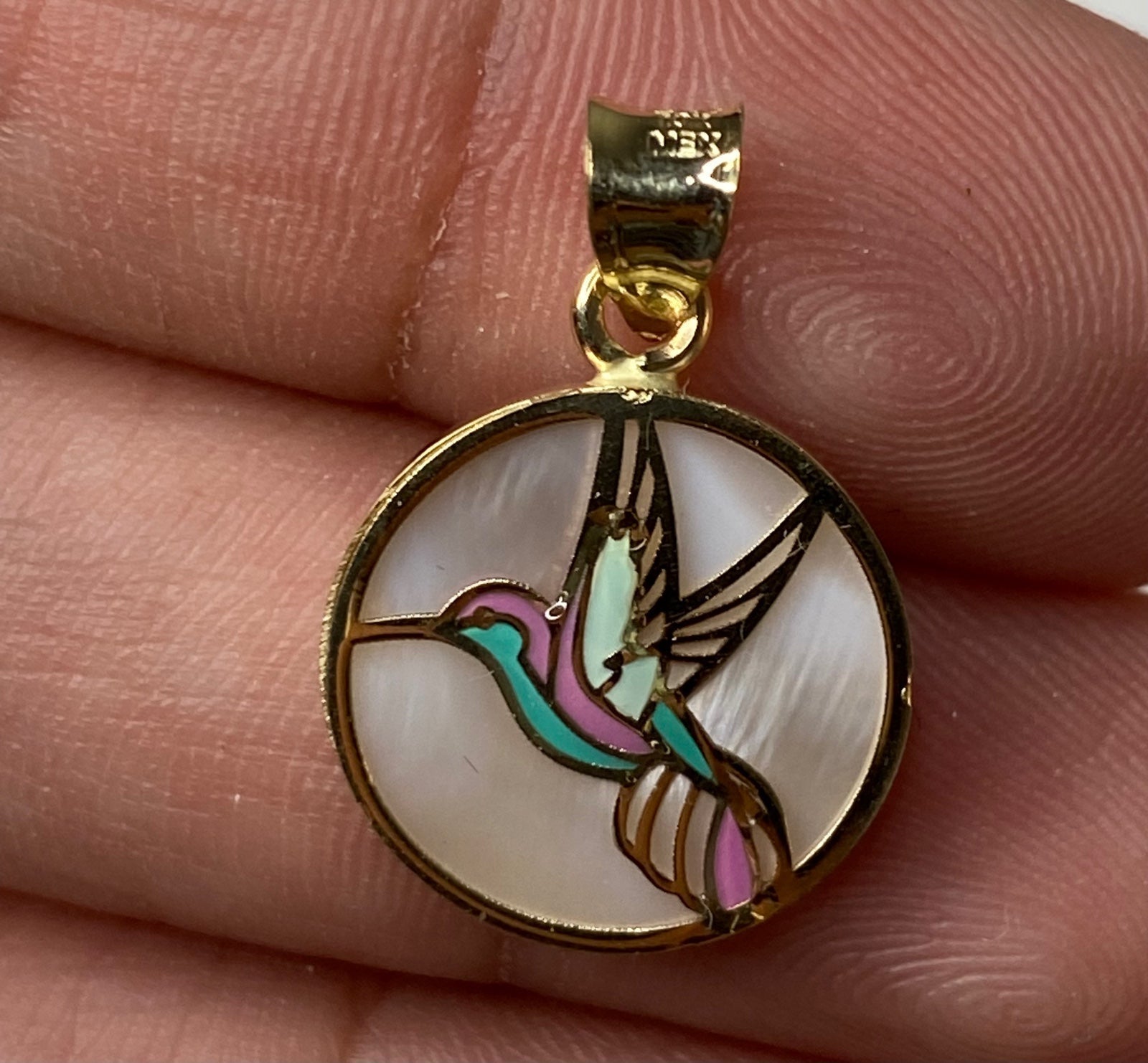 10K Gold Bird Mother of Pearl Charm Pendant