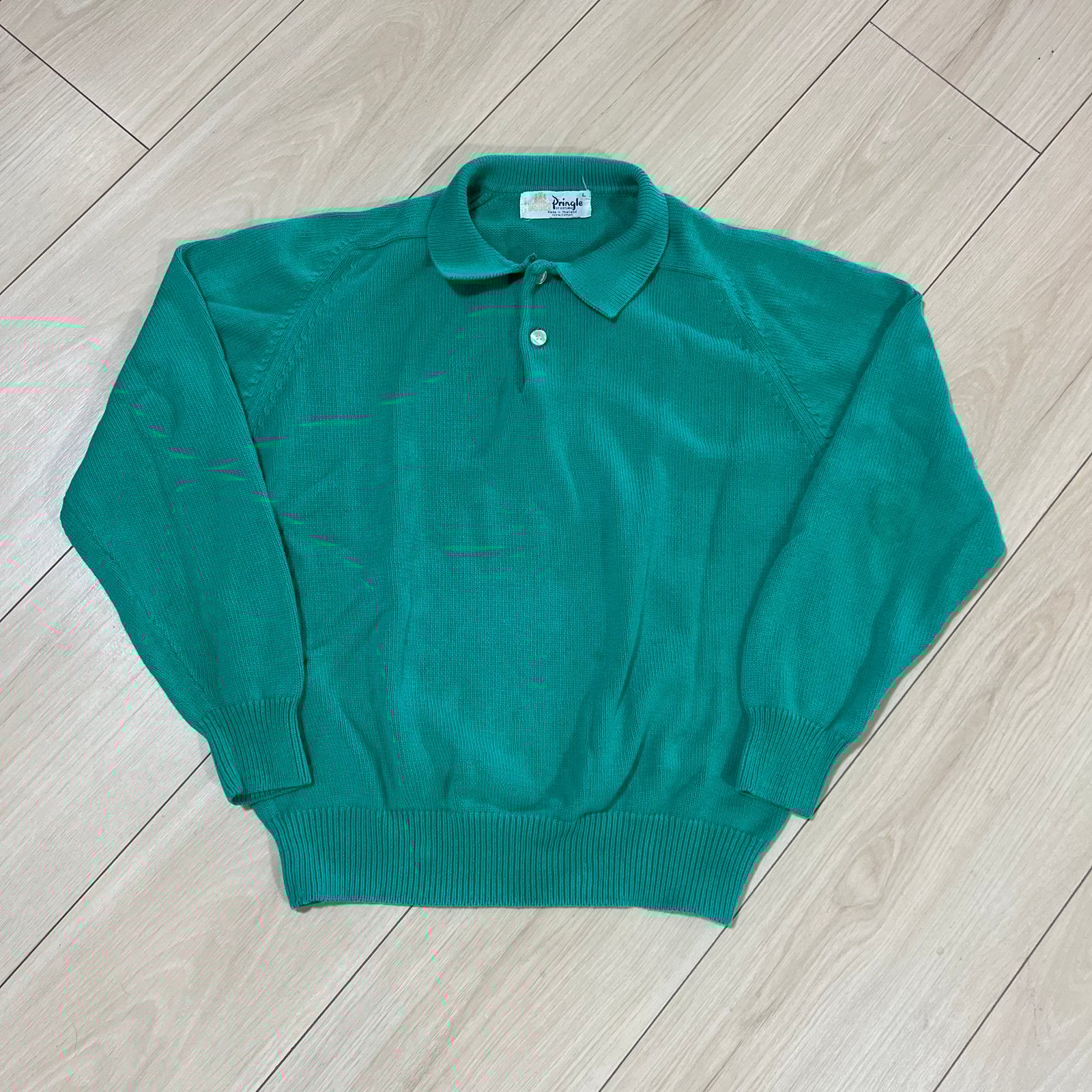 Vintage 80s teal green collared knit sweater
