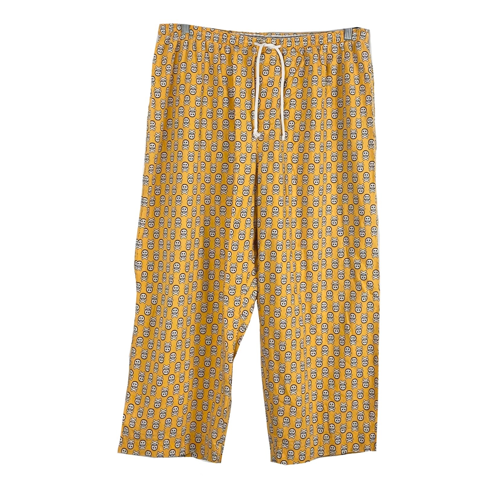 VINTAGE OLD NAVY Pajama Pant Men XXL Yellow Skull Pull Up Wide Leg Drawstring