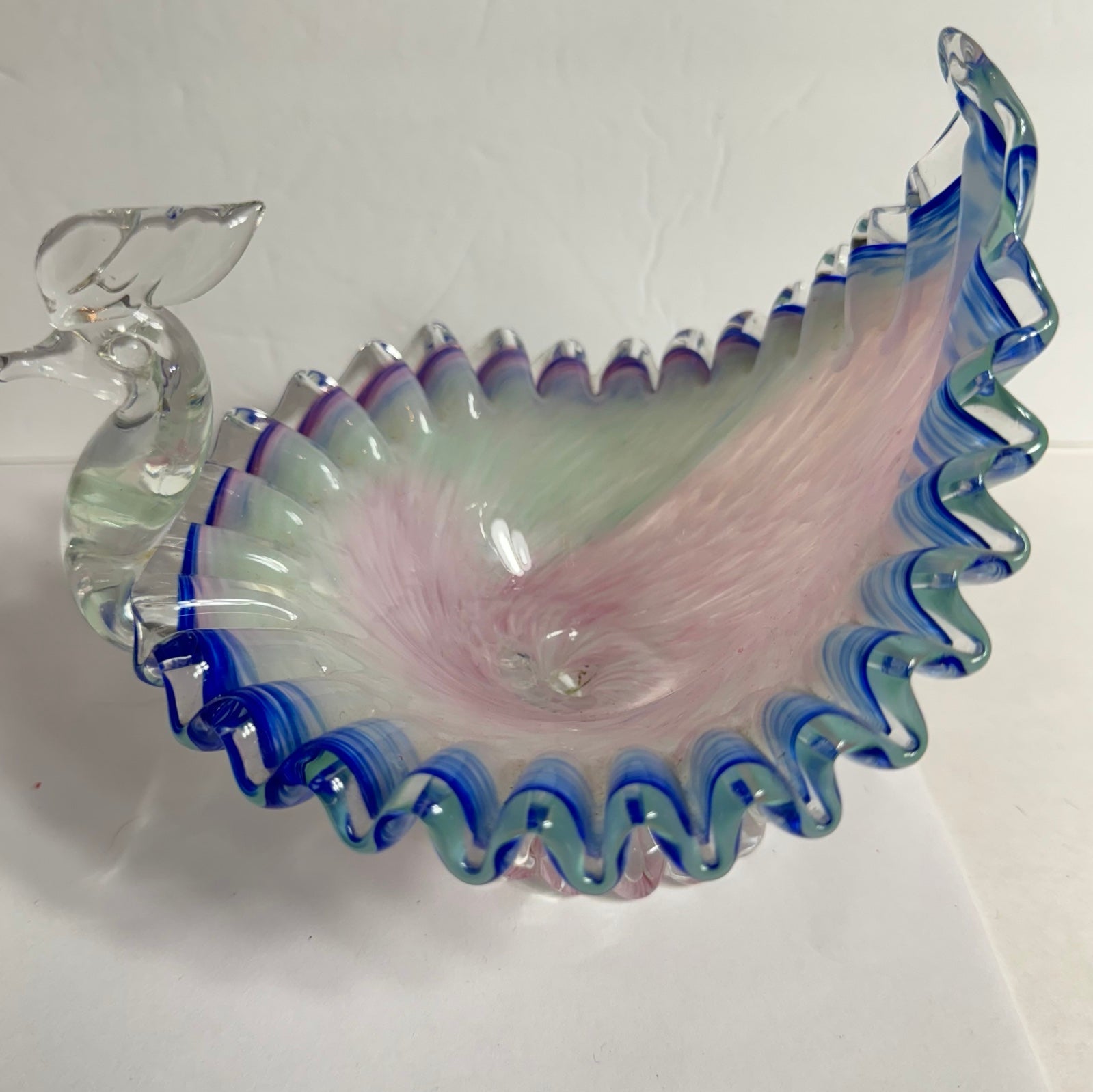Exquisite Vintage murano style Peacock venetian bird of paradise crimped edge fo