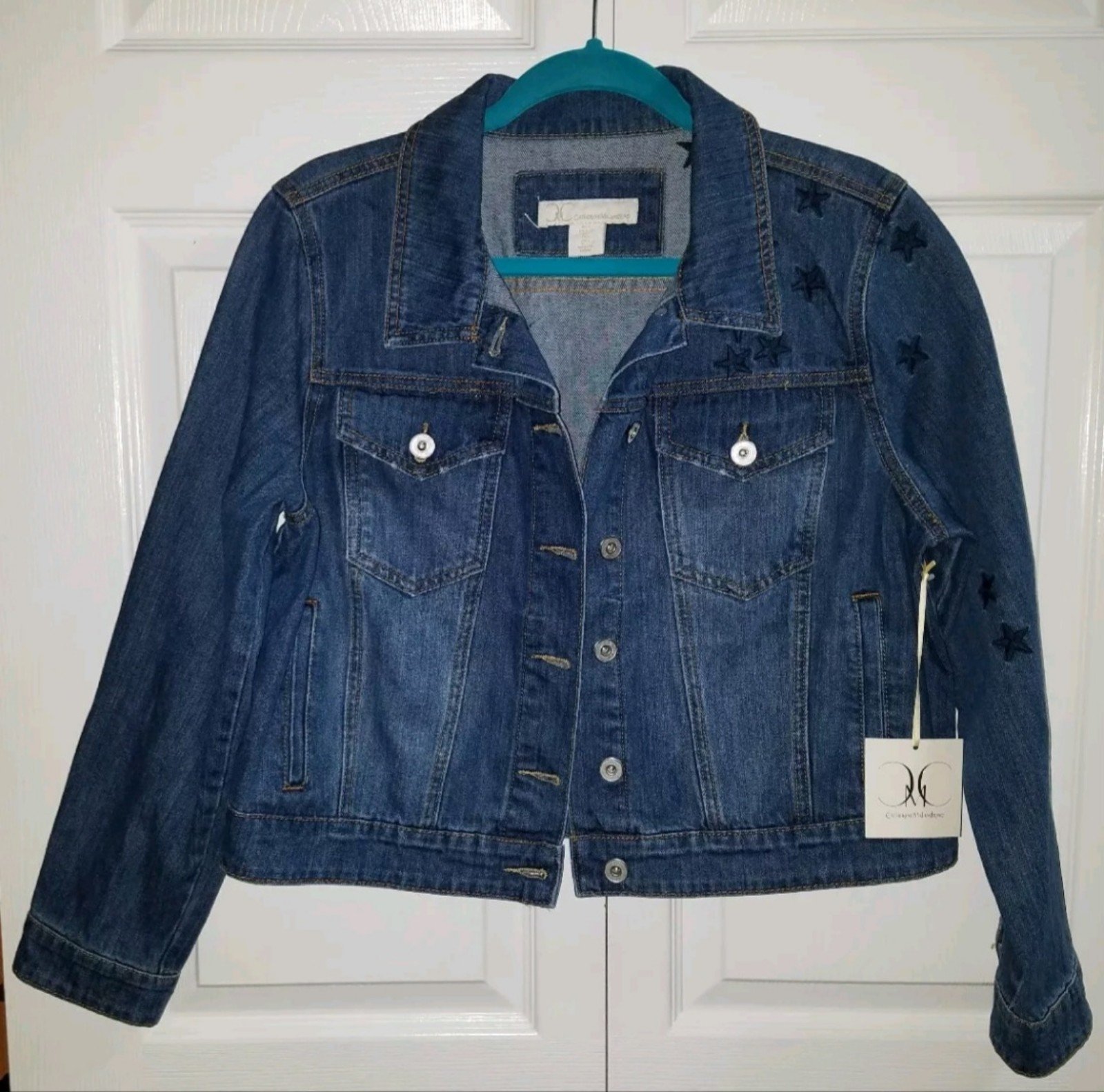 Jean Jacket Embellished w/Stars Catherine Malandrino Denim Women Large Patriot